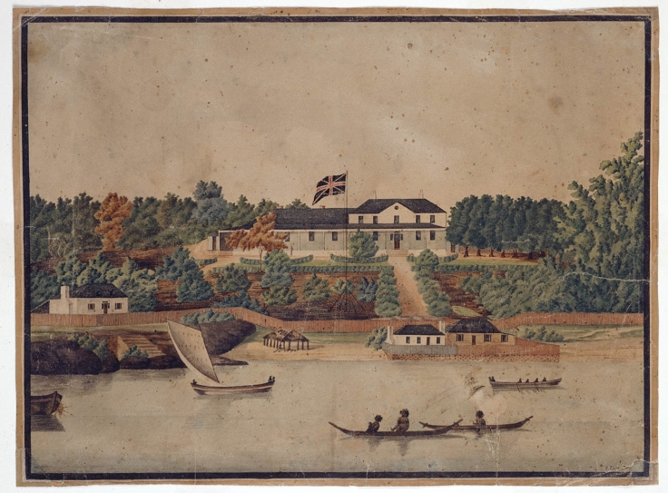 First Government House, Sydney in c1807, watercolour drawing by John Eyre (State Library of NSW, SV / 31)