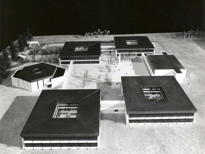 Undated image showing a model of the doughnut schools designed by Michael Dysart, NSW Government Architect’s Branch (AIA NSW Dupain Collection)